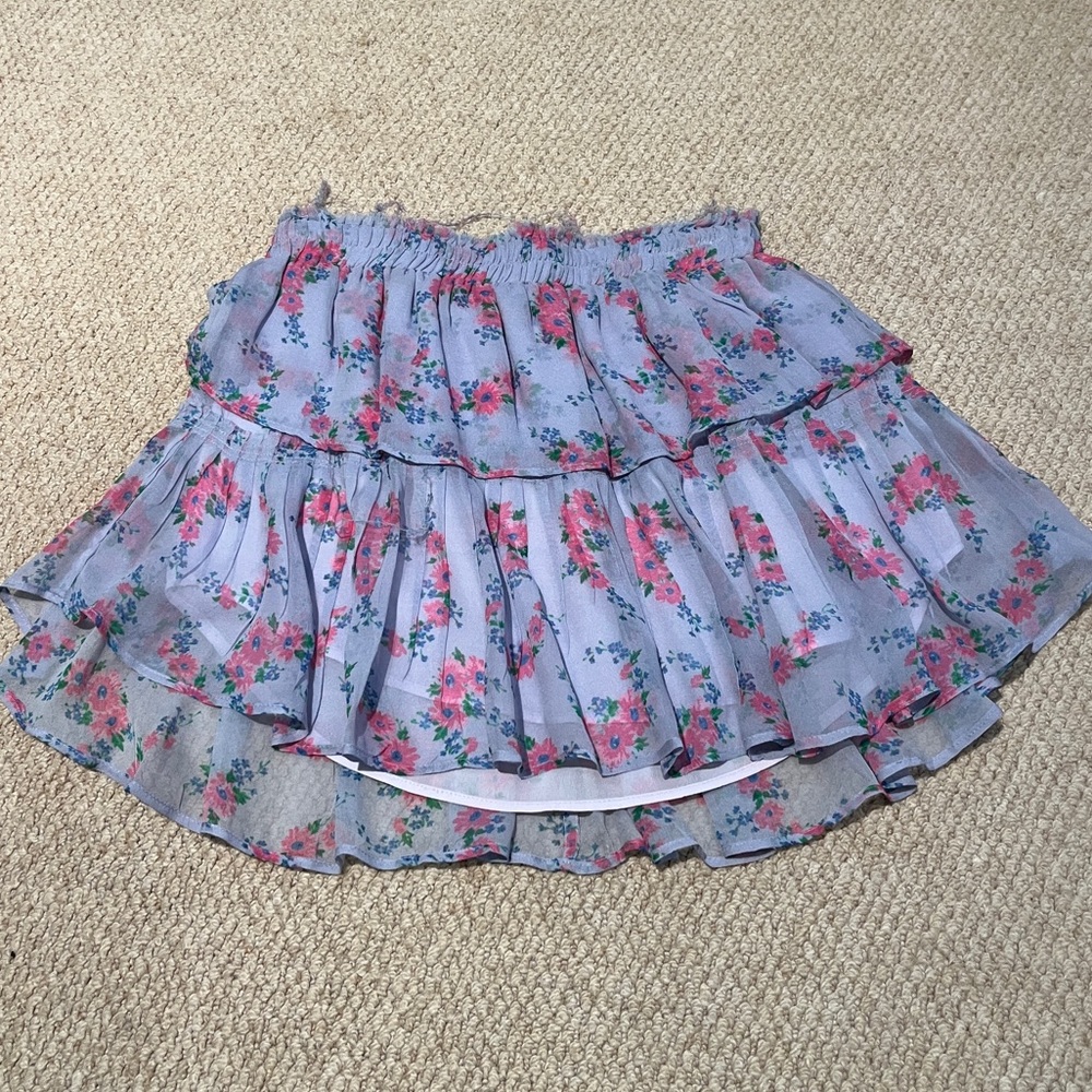 LoveShackFancy Women’s Ruffle Mini Floral Purple Skirt